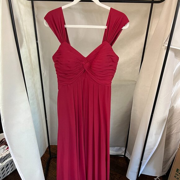 Brand New Azazie Burgundy Empire Convertible Ruched Chiffon Dress - Picture 2 of 13